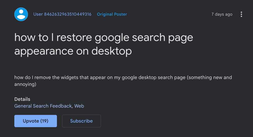 Remove Widgets from Google Search page