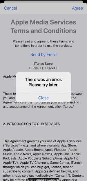 Cannot Agree to Apple Media Services Terms and Conditions