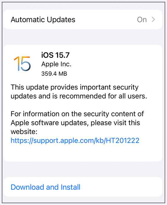 Update from iOS 15.7 to iOS 16