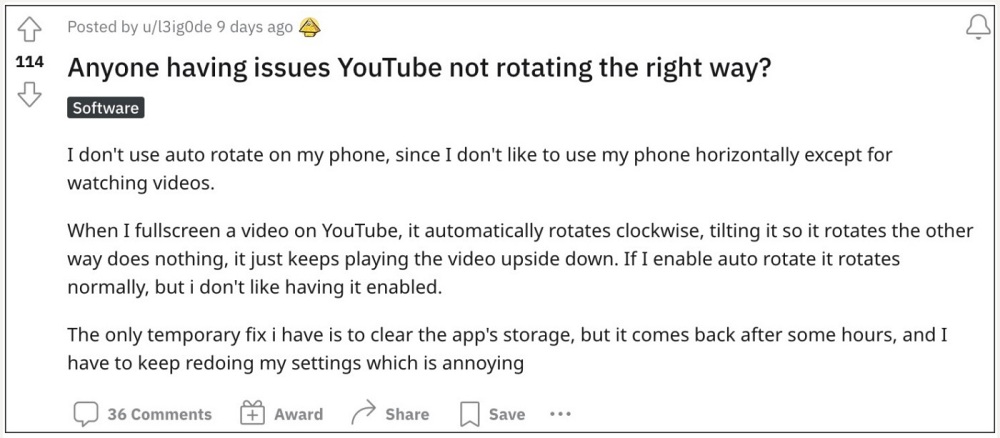 Auto Rotate not working YouTube