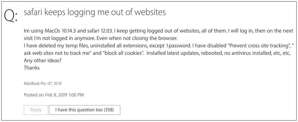 Safari keeps logging out of websites