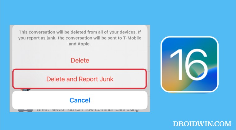 delete and report junk ios 16