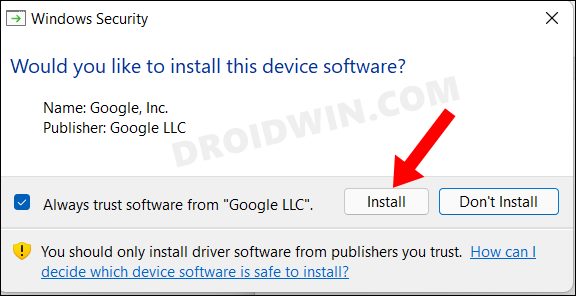 install google usb drivers