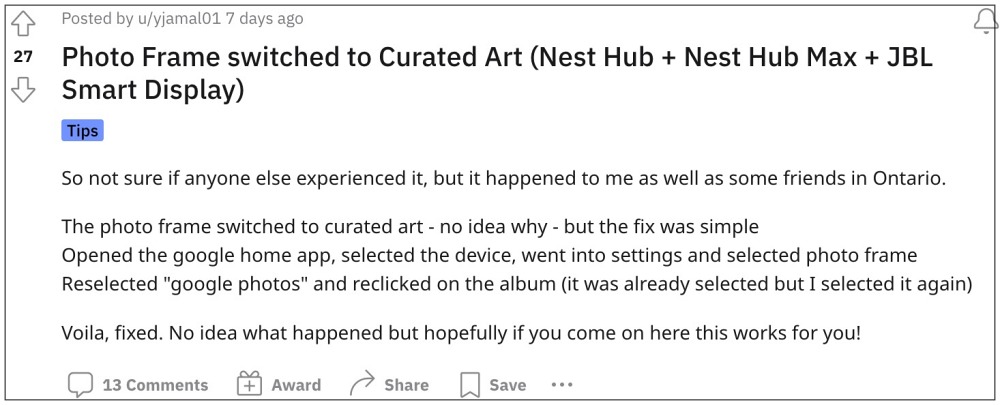 Nest Photo Frame changes to Curated Art from Google Photos