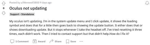 Oculus Quest stuck on Software update required