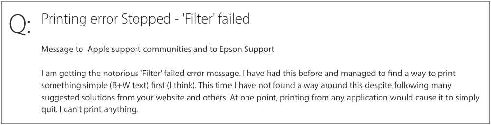 Printer Error Stopped Filter failed