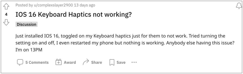keyboard haptic feedback not working iOS 16