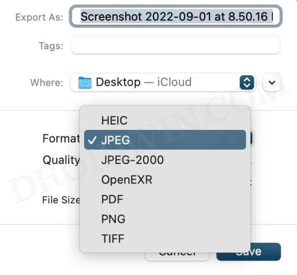 Save Mac Screenshots as JPG