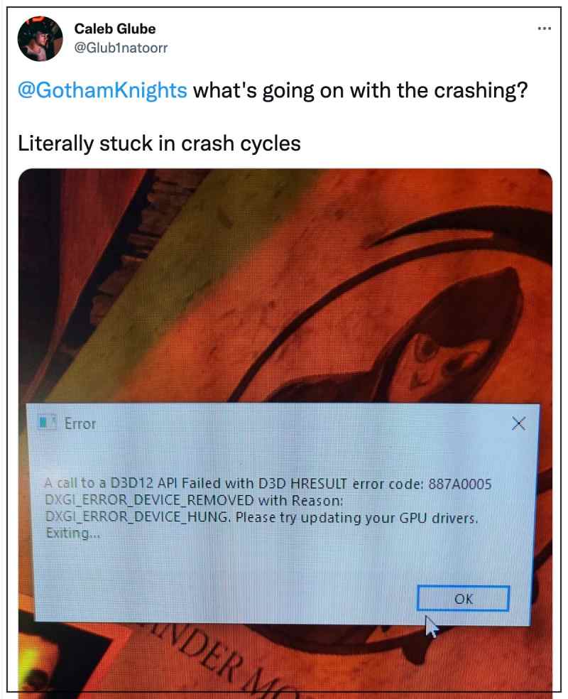 Gotham Knights crashing