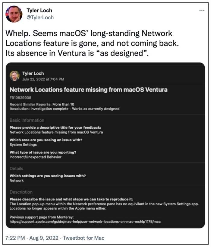 Network Location is missing in Ventura