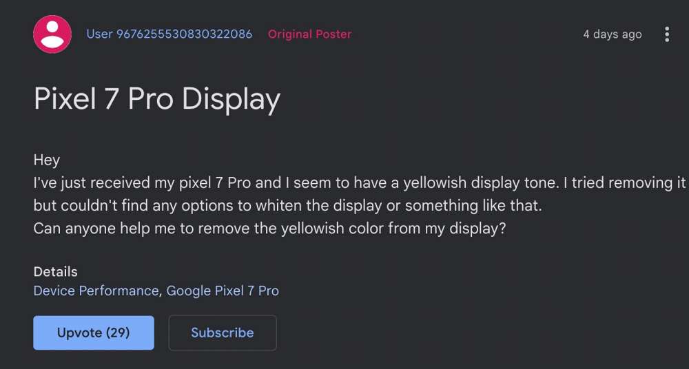 Pixel 7 Pro Display Yellow
