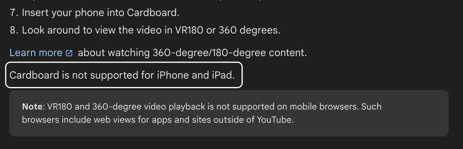 Watch in VR option missing in YouTube iPhone