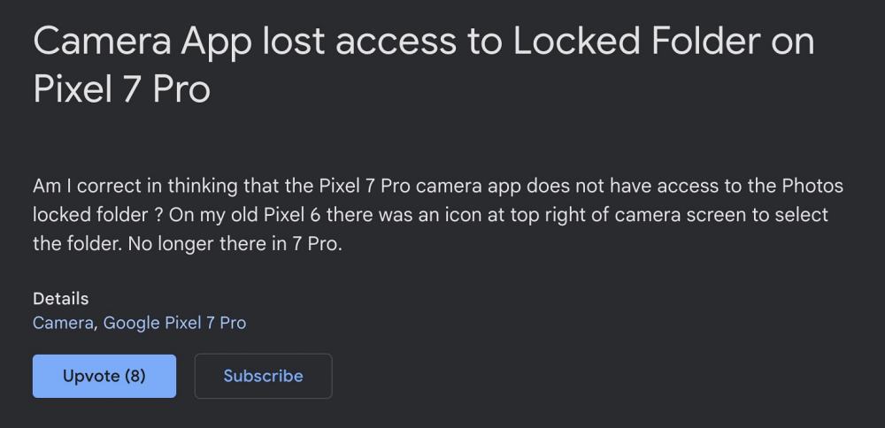 Locked Folder missing in Camera in Pixel 7 Pro