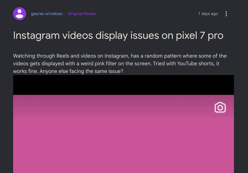 Pink Filter in Instagram Reels on Pixel 7 Pro
