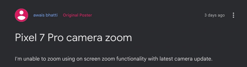 Pixel 7 Pro Camera Zoom not working