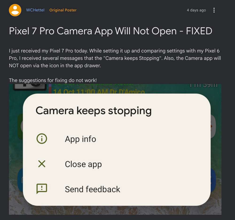 Pixel 7 Pro Camera app crashing