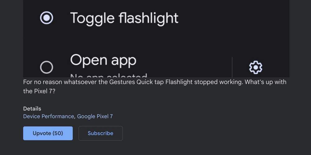 Quick Tap Toggle flashlight not working in Pixel 7 Pro