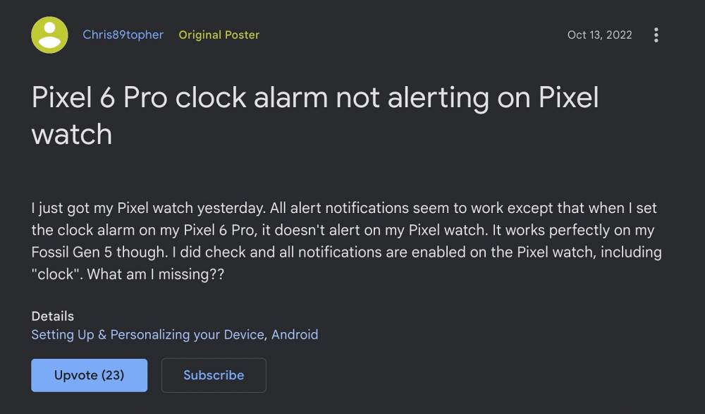 Sync Pixel Watch Alarm