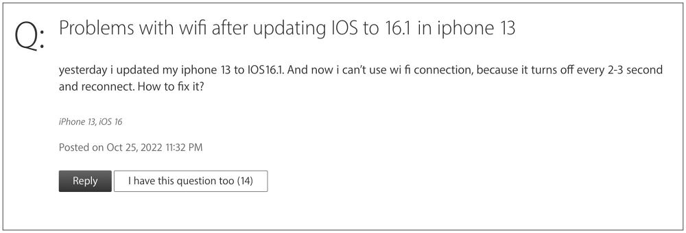 WiFi not working on iOS 16.1