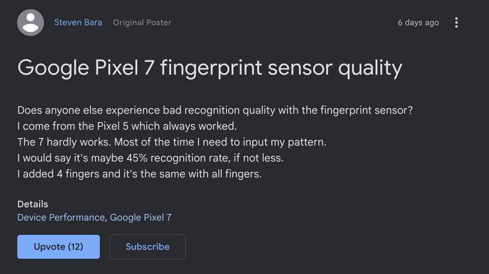 pixel 7 fingerprint not working