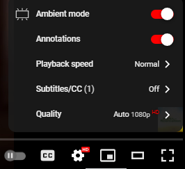 Disable Ambient Mode on YouTube