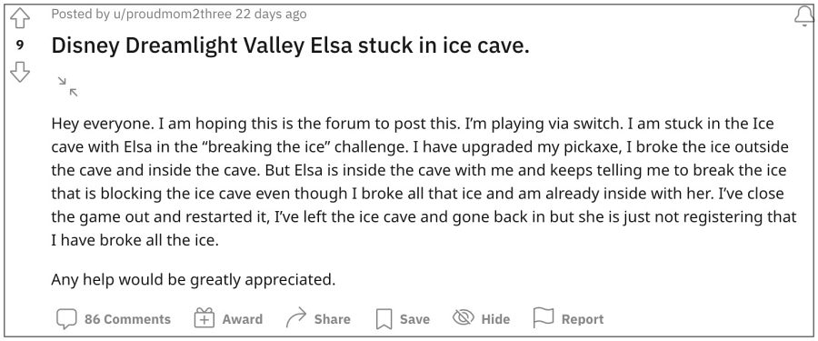 Disney Dreamlight Valley Elsa stuck in Ice Cave