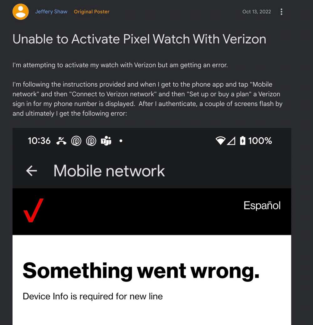 Pixel Watch LTE not working