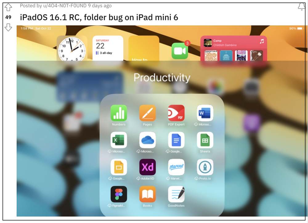 iPad OS 16.1 Dock Folder Background Blur