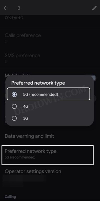 5G missing from Preferred Network Type