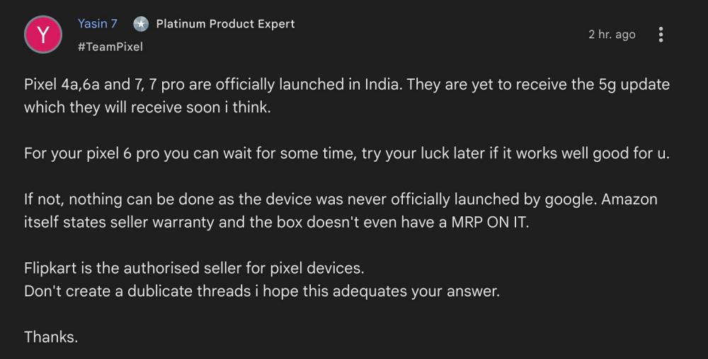 pixel 6 pro 5g support india