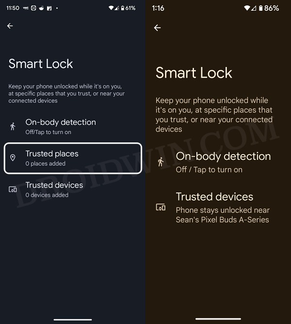 Trusted Places missing in Smart Lock