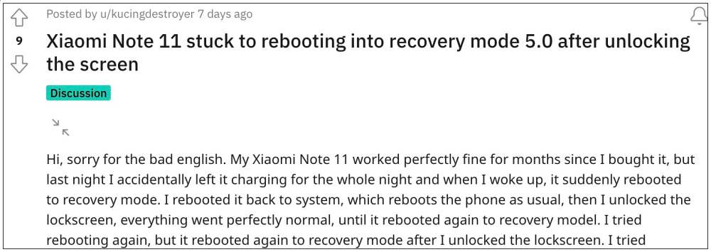 Redmi Note 11 reboot when unlocked