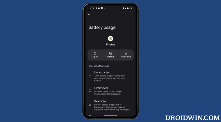 Restricted App Battery Usage not working on Pixel 7 Pro