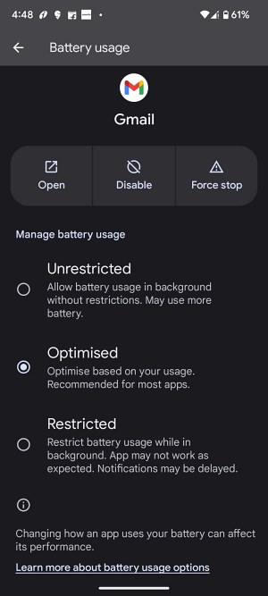 Restricted App Battery Usage not working on Pixel 7 Pro