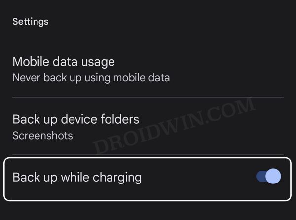 Google Photos Backup while charging only