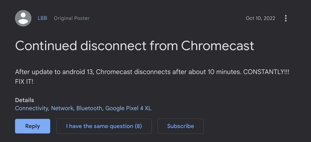 Chromecast not working Android 13