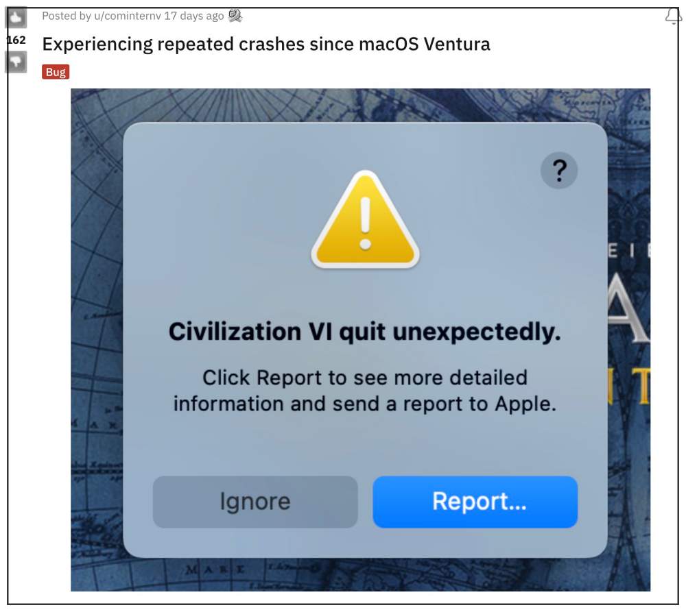 Civilization VI crashing on Ventura