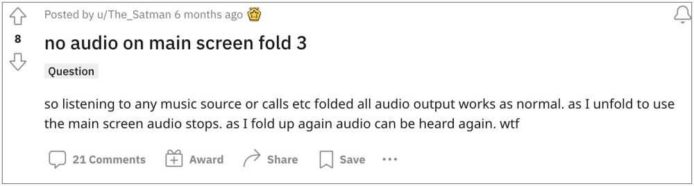 No sound when Galaxy Z Fold 3 is unfolded