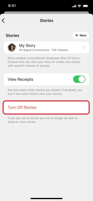 disable stories in signal