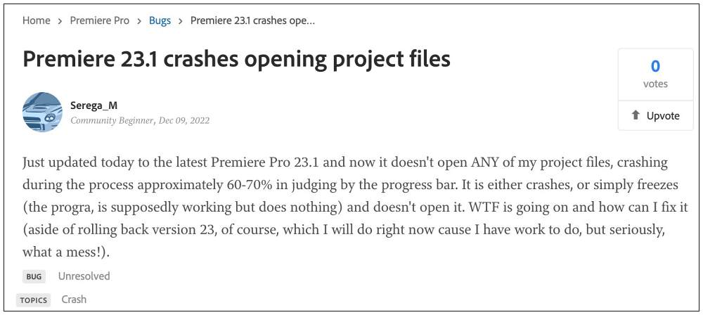Adobe Premiere Pro 23.1 Crashing