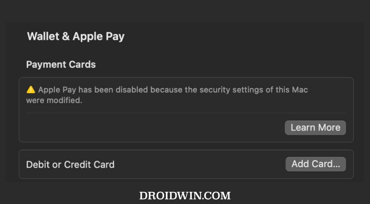 Apple Pay has been disabled on Mac