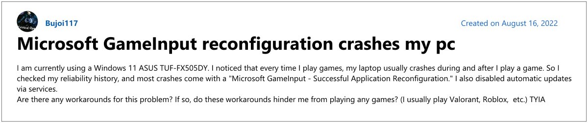 Microsoft GameInput Application Reconfiguration Crash