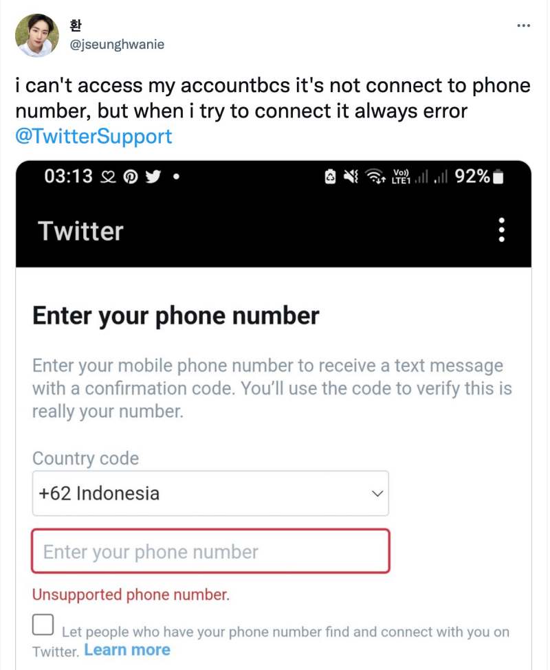 enter a valid phone number twitter