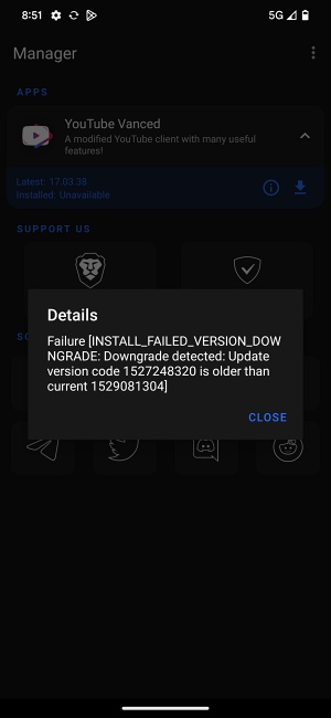 Youtube Vanced Installation Failed Downgrade Package