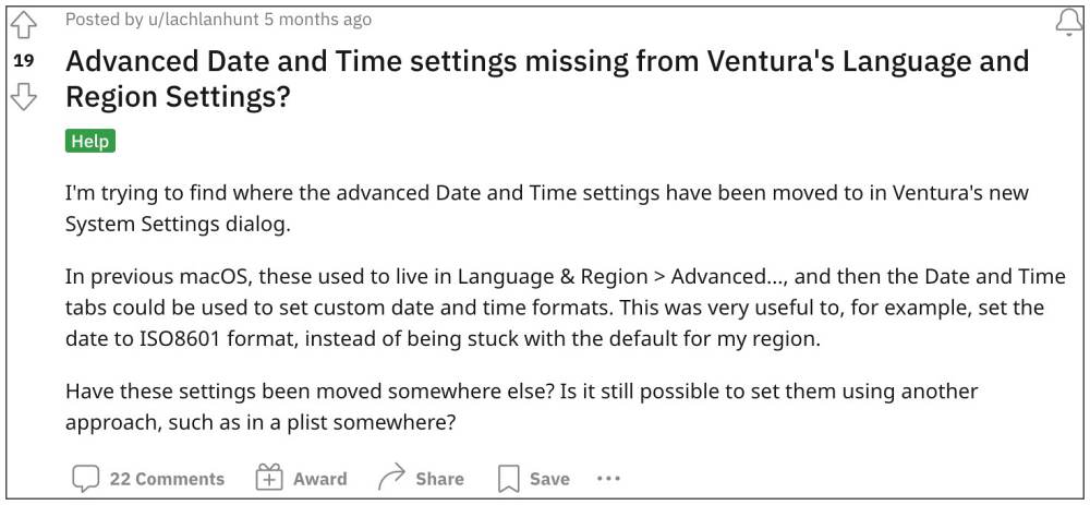 Advanced Date and Time setting missing in Ventura