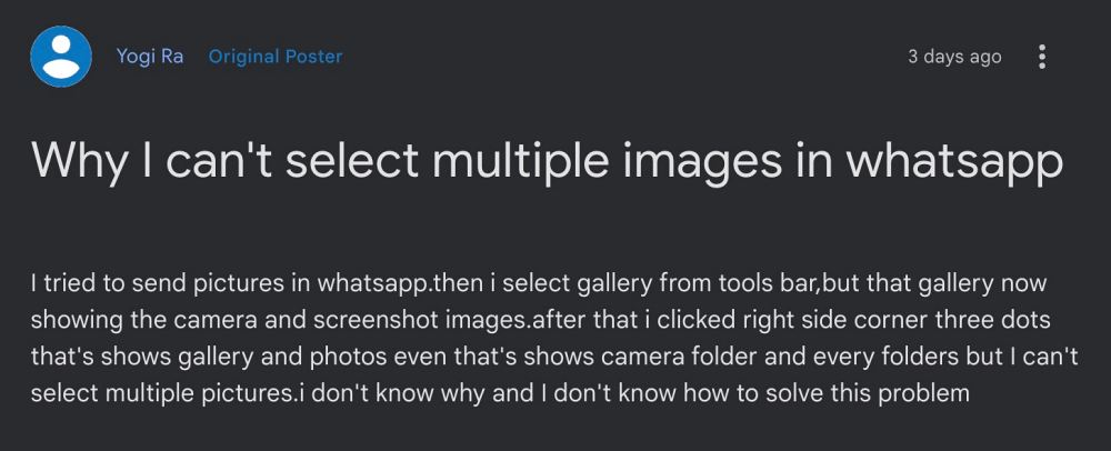 Cannot select multiple images in WhatsApp