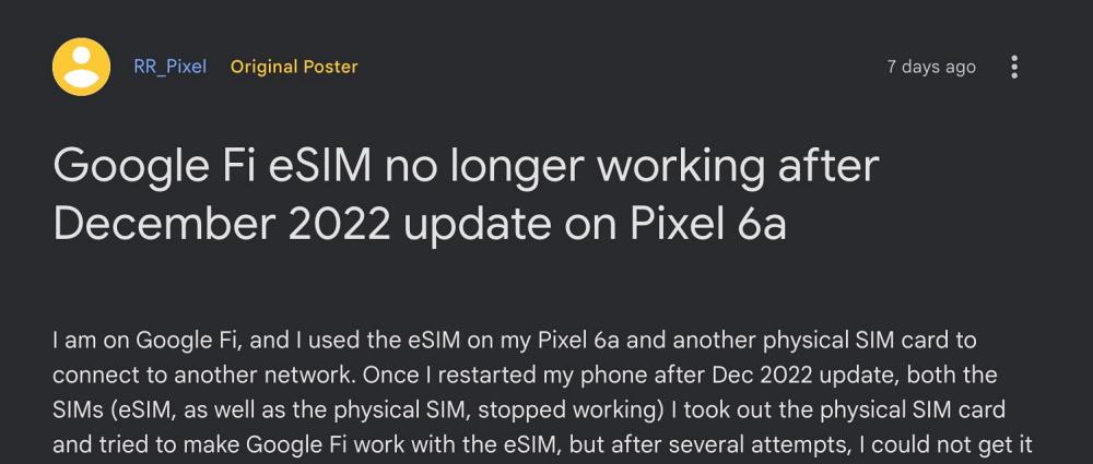 Google Fi eSIM not working on Pixel 6A