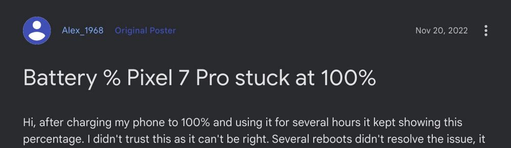 Pixel 7 Pro Battery Stuck at 100%