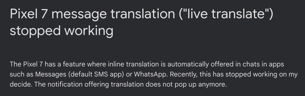 Pixel 7 Pro Live Translate not working