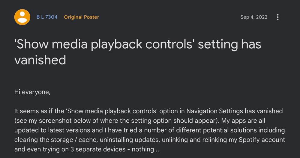 Show media playback controls missing in Google Maps